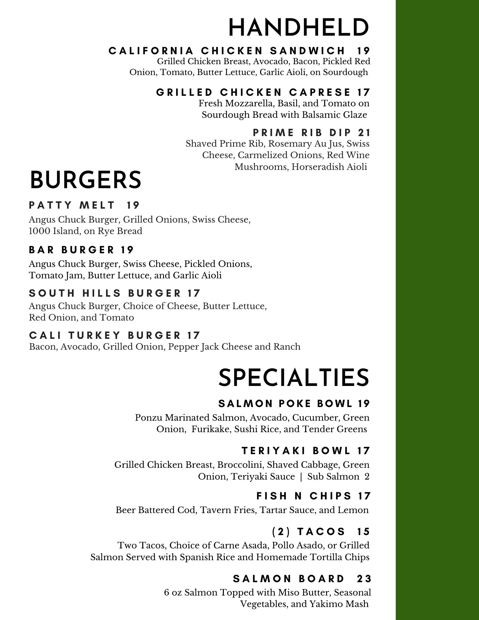 Menus – South Hills Country Club